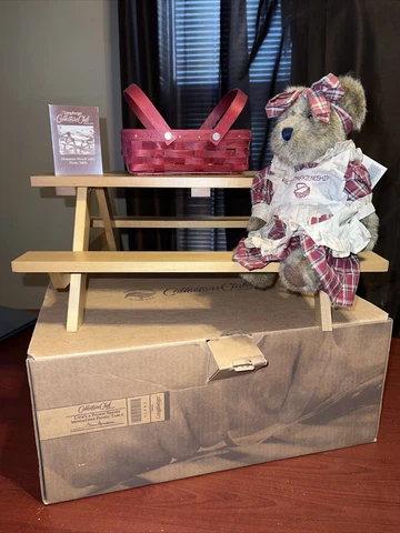 Longaberger Miniature CC Lifes A Picnic Table & Boyds Bear & 2009 Red Small Loaf Cover