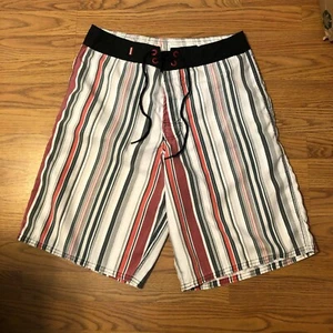 Red Sand Men's Board Shorts - Size 30 -  White/Red/Gray Striped Pattern - 0470 - Picture 1 of 3