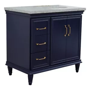 37 in. Single Wooden Vanity Blue Gray Granite Oval Right Door.Right Sink - Picture 1 of 14