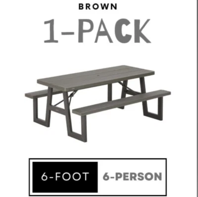 New Lifetime Folding Picnic Tables 60233 A-Frame Indoor Outdoor 6-Foot Top Brown - Image 1 of 4