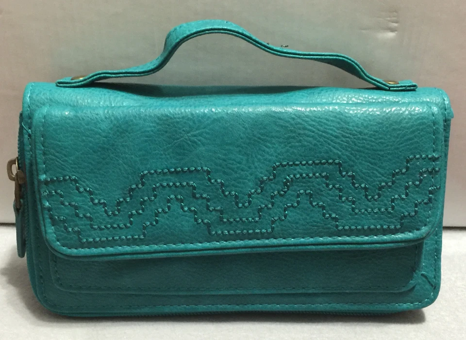 Nuevo Rolfs Damas Verde azulado imitación cuero cartera chequera organizador cremallera alrededor Foto 1 de 4