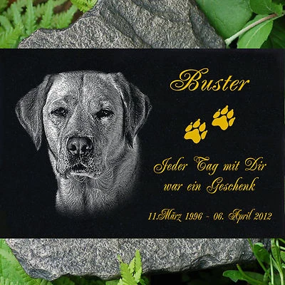 LASERART24 GRANIT GRABSTEIN Grabdekoration Tiergrabstein Hund g39 ►30 x 20 cm◄ Foto Gravur