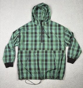 Zara Jacket Womens Large Green Black Plaid 1/4 Zip Hood Pullover Windbreaker - Picture 1 of 9