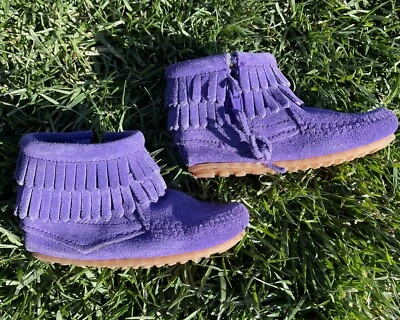 Minnetonka Infant Purple Suede Leather Double Fringe Booties *Size 6 - Image 1 of 4