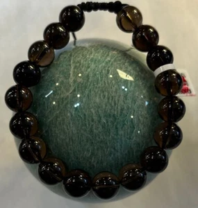 Pulsera ajustable de cuarzo ahumado 10 mm redonda - Imagen 1 de 4
