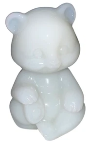 Vintage Fenton 3.5" Translucent Milk Glass White Teddy Bear with Label - Picture 1 of 4