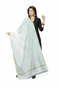 Women Art Silk Plain Dupatta Stole Scarf Party Wear Chunni Ethnic Dress White - Picture 1 of 4