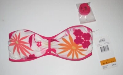 Coco Rave Women's 32 B/C S Bikini Swimsuit Top Bandeau White Pink  - Image 1 of 3