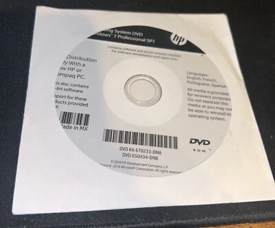 HP Microsoft Windows 7 Professional SP1 64-bit Reinstallation DVD No Key - Image 1 of 3