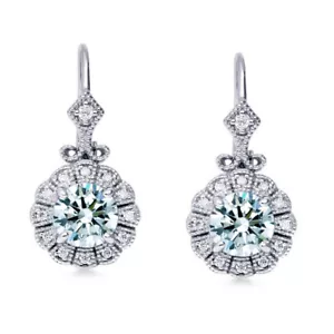 2.14 Ct Vvs1--.Ice Blue White Moissanite Diamond Silver Drop Wedding Earrings - Picture 1 of 2