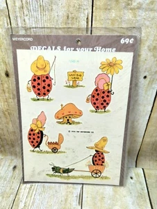 Vintage anthropomorphe Land Marienkäfer Angeln Babys Haus Meyercord Aufkleber Blatt - Bild 1 von 6