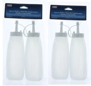 Clear Plastic 10 oz Squeeze Bottles Lot of 4 Kitchen Condiments Ketchup Mustard - Picture 1 of 5