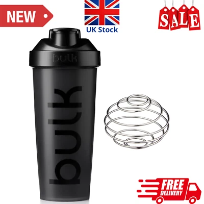 Bulk Gym Protein Shaker Bottle with Wire Mixball BPA Free Leakproof 750ml, Black