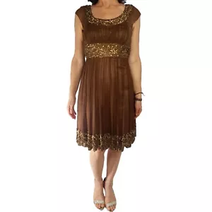 ADRIANNA PAPELL Talla 4 Mujeres Cuentas Cóctel Fiesta Vestido Gorra Mangas Vestido Vestido - Imagen 1 de 9
