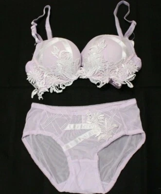 Lilac Satin-Lace push-up Bra & Panty set Size 30B US - Image 1 of 4