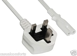 2M UK MAINS POWER FIGURE 8 WHITE CABLE IEC C7 TV SKY VIRGIN RADIO LAPTOP PS LEAD - Picture 1 of 3