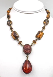 Collar colgante ámbar ojo de tigre facetado piedra tallada bronce Stephen Dweck - Imagen 1 de 7