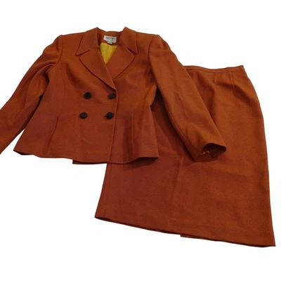 NYP 2 pc Suit Orange Brown Rust Women Size 10 Double Breasted Jacket and Skirt  - Image 1 of 4