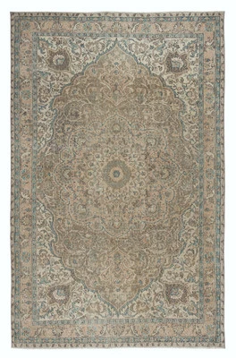 6.7x10.4 Ft Vintage Turkish Wool Area Rug in Muted Colors, Handmade Large Carpet - Image 1 of 4
