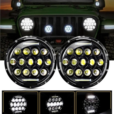 Pair 7" Round LED Headlights High Low beam + DRL For Jeep Wrangler JK LJ TJ CJ - Image 1 of 4