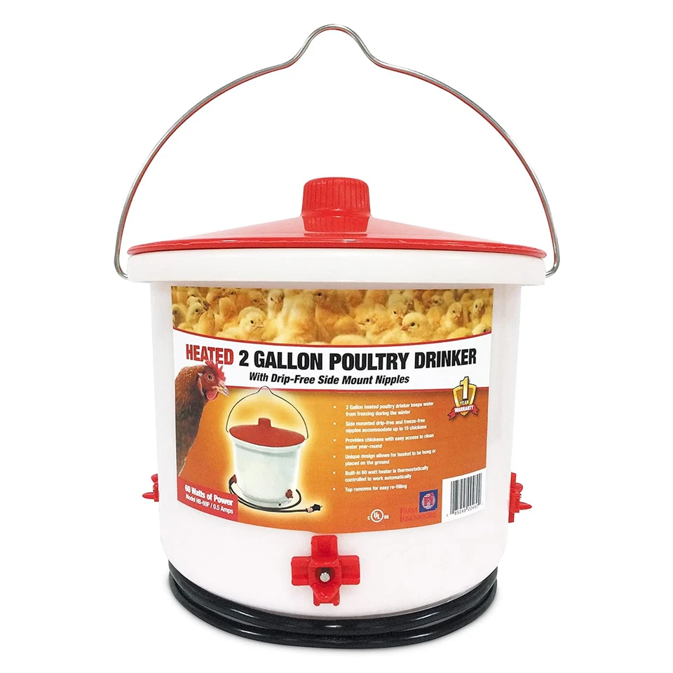 Farm Innovators White Poultry Drinker Heated W/side-mount Nipples 2 Gallon 08504