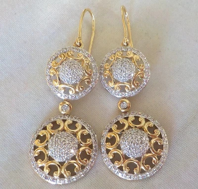 Ramsey 14K Multi Gold Drop Circle Diamond Earrings - 11.3 gms, 1.80 in, 0.76 ctw - Image 1 of 4