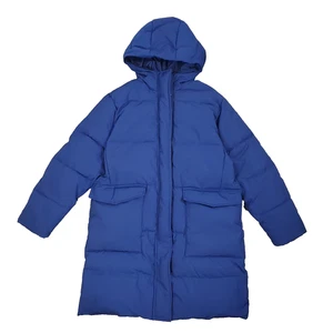 Chaqueta acolchada larga Everlane ReNew con capucha azul L aislada de gran tamaño - Imagen 1 de 16