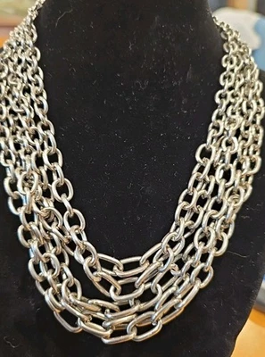 H&M винтажный моды серебристого тона мульти ссылка цепочки ожерелье   - Изображение 1 из 4