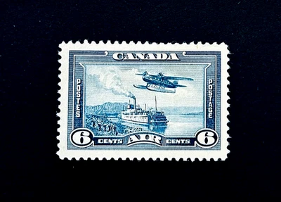 Sello de Canadá - 1938 barco de vapor y avión correo aéreo Sn C6 MH 59 Foto 1 de 2