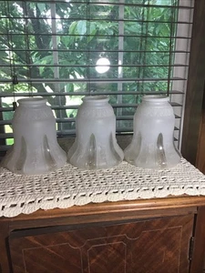 3 Antique Satin 5 1/4” Glass Lamp Light Shades 2” Fitter - Picture 1 of 5