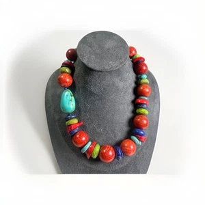 Large heavy Turquoise Stones Indian Necklace Handmade - Picture 1 of 15