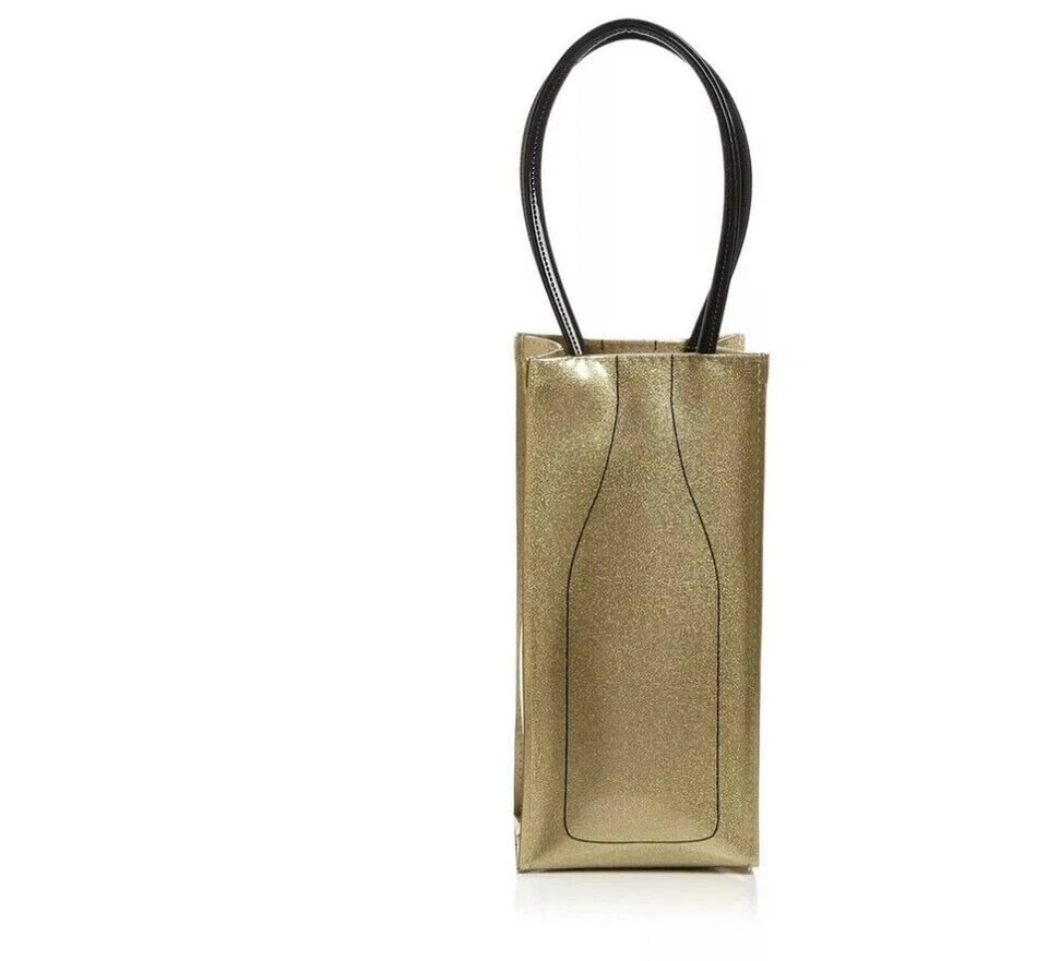 Dani Accessories Gold Wine Tote PVC Metallic Double Flat Strap Tote Purse