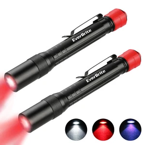 2PK Red Light Penlight Flashlight w/395nm UV Blacklight/White Light AAA Batterie - Picture 1 of 8