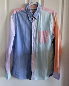 J Crew Secret Wash Shirting Organic Cotton Slim Oxford Colorblock Men’s Large - Picture 1 of 8