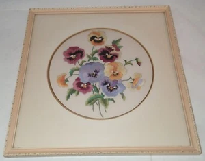 Completed Finished FLOWERS Petit Point Professionally Matted & Framed - 14"X14" - Picture 1 of 15