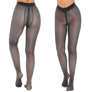 Damen Glanz Transparent Strumpfhose Leggings Nylonstrumpfhose mit Reißverschluss - Picture 1 of 99