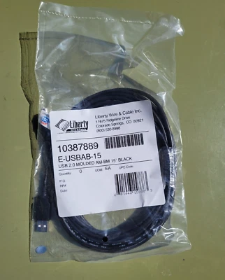 Brand New Liberty AV Wire E-USBAB-15 USB 2.0 MOLDED AM-BM 15' BLACK - Image 1 of 4