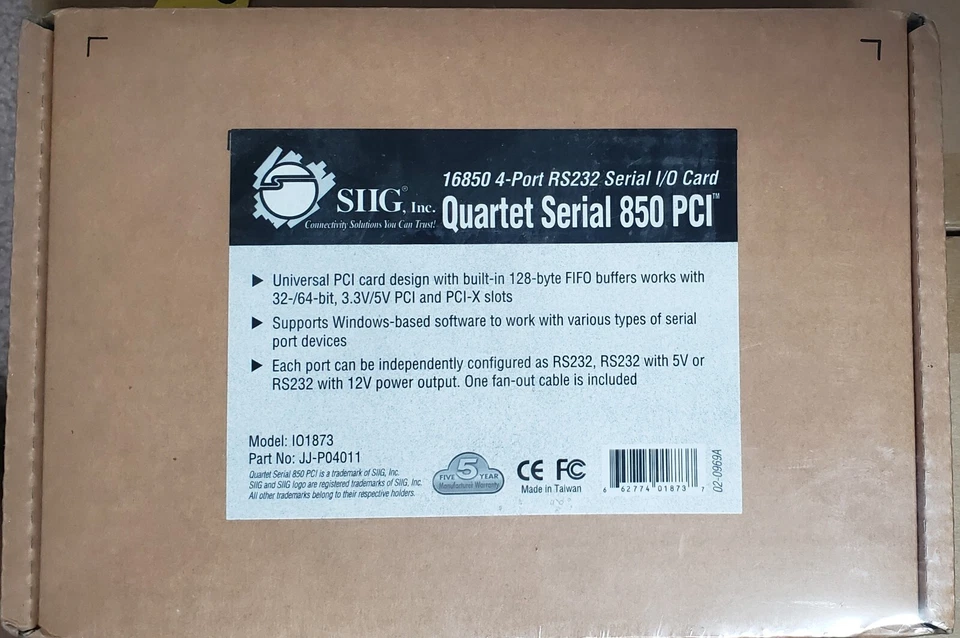 SIIG Quartet Serial 850 PCI 4 port RS232 serial I/O card - Image 1 of 1