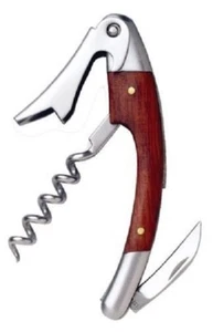 Curved Stainless Corkscrew With Burgundy Color Wood Inset - Picture 1 of 1