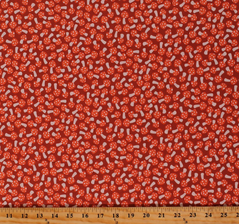 Cotton Mushrooms Toadstools Nature Orange Fabric Print by the Yard (D567.92) - Image 1 of 1