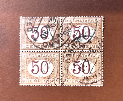 Francobolli Italia Segnatasse 50 Centesimi Quartina 1870-1894 usata - Immagine 1 di 2