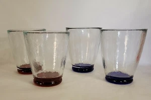 4-10 oz Tumblers Heavy Recycled Glass Hand Made Glassware Red & Cobalt Bottom - Picture 1 of 12