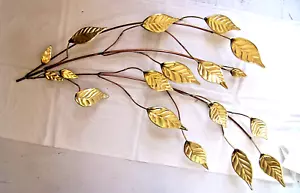 MCM Metal Wall Art Gold Brass Branch Leaves Sculpture Hanging Swags Vtg - Picture 1 of 5