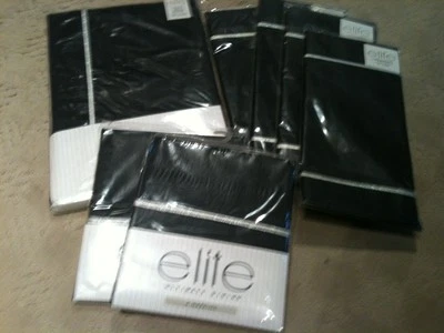 17 pc set Holiday Black tablecloth, placemats, napkins w/silver trim  - Image 1 of 4