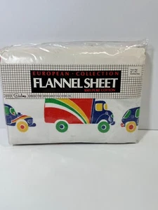 Vtg COELIMA PORTUGAL Twin Cotton Flannel Flat Sheet Rainbow Trucks Cars New - Picture 1 of 6