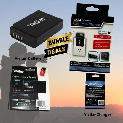 Vivitar 1 LP-E10 Battery + Travel Charger for Canon EOS Rebel T3 T5 - Image 1 of 4