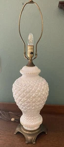 Iridescent Milk Glass Diamond Quilted Large Table Lamp Vintage Glowing Base - Picture 1 of 6