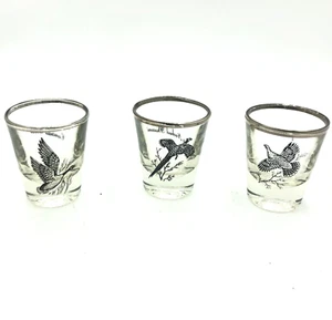 3 VTG Federal Glass Shot Glasses Silver Rim Canada Goose Ring N Pheasant Grouse - Picture 1 of 8