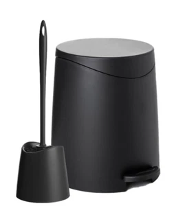 Bathroom Trash Can with Toilet Brush Set Grey Modern 6 Liter Small Waste Basket - Picture 1 of 3