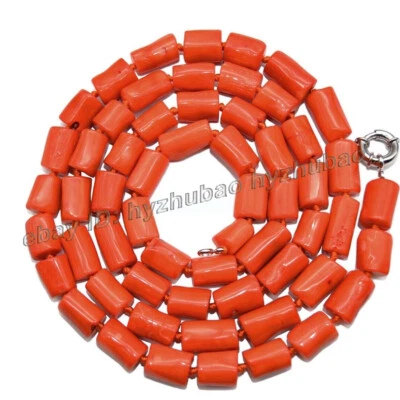 15-18毫米天然橙色红色不规则圆柱形珊瑚宝石珠项链16-50 — 第 1/4 张图片